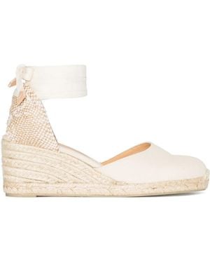 Castañer Carina Ivory Lace-Up Wedge Espadrilles - Natural