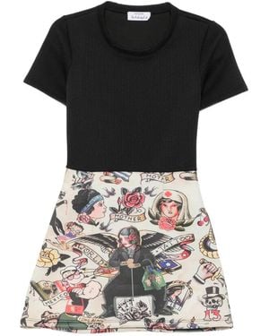 The Artistylist Tattoo-Print Panelled Mini Dress - Black