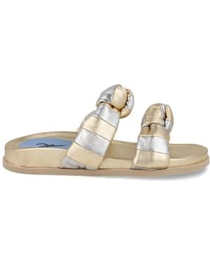 Blue Bird Shoes Patches Slides - White