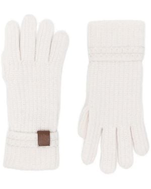 Eleventy Ribbed-Knit Logo-Patch Gloves - White