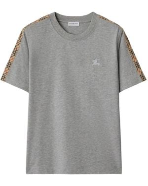 Burberry Check-Trimmed Cotton T-Shirt - Grey