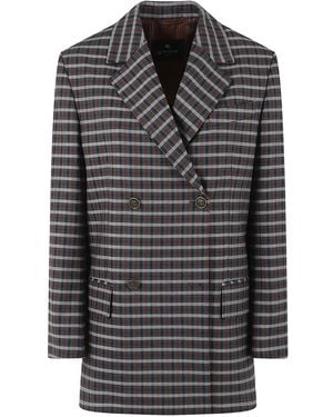 Etro Checked Double-Breasted Jacket - Gray