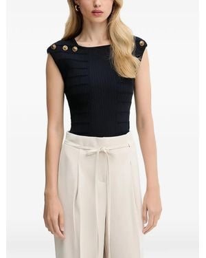 Guess Button-Embellished Ribbed Top - Black