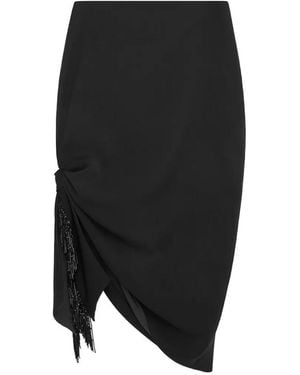 16Arlington Ofanto Draped Fringe-Trimmed Midi Skirt - Black