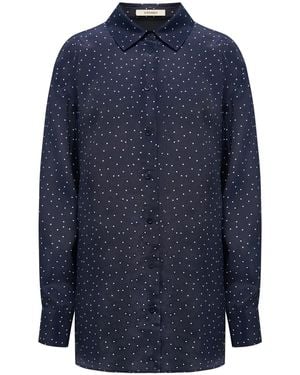 12 STOREEZ Polka Dot-Print Chiffon Blouse - Blue