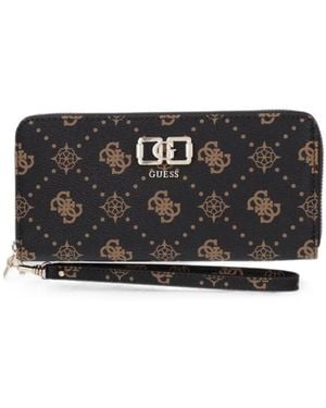 Guess Emelie Logo-Print Zip-Around Wallet - Black