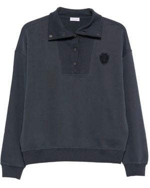 Brunello Cucinelli Logo-Patch Half-Button Sweatshirt - Blue