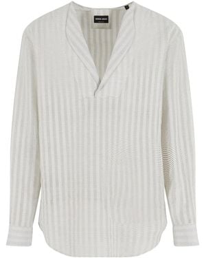 Giorgio Armani Striped V-Neck Shirt - White