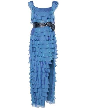 Gemy Maalouf Off-Shoulder Ruffled Gown - Blue