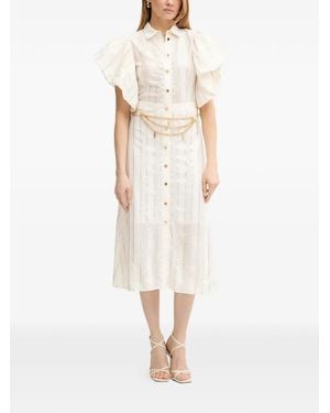 Fracomina Ruffled Buttoned Midi Dress - White