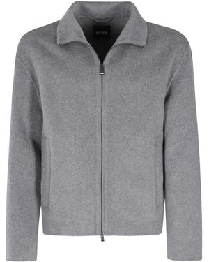 BOSS Vest Met Rits En Kraag - Grijs