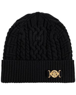Versace Medusa Head-Motif Cable-Knit Beanie - Black