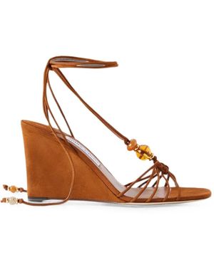 Jimmy Choo Lova Bead-Embellished Suede Wedge Sandals - Brown