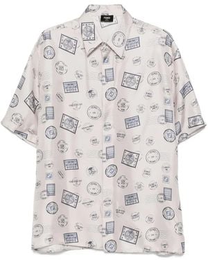 Fendi Seidenhemd Mit Stempel-Print - Weiß