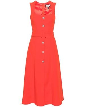 Nissa Belted Midi Dress - Red