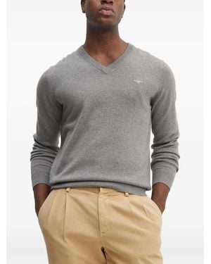 GANT Pull À Logo Brodé Et Col V - Gris