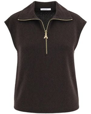 Patrizia Pepe Herringbone-Pattern Zip-Up Top - Black