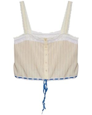 Chloé Lace-Insert Striped Tank Top - White