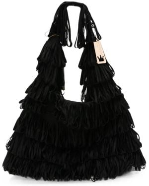 La Milanesa Fringe-Trimmed Capucine Clutch Bag - Black