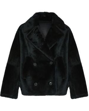 Yves Salomon Shearling Pea Jacket - Black