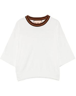 Plan C Stripe-Trim Short-Sleeve Top - White