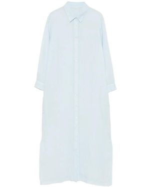 120% Lino Robe Longue À Boutonnière - White