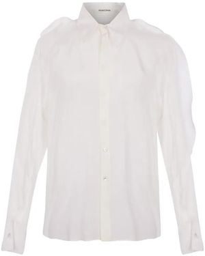 PHAEONIA Ruffled-Shoulder Silk Shirt - White