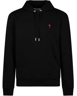 Ami Paris Cotton Hoodie With Ami De Coeur - Black