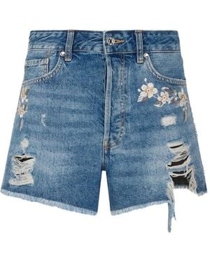 Liu Jo Distressed-Effect Shorts - Blue