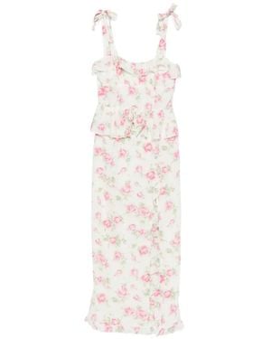 Alessandra Rich Floral-Print Silk Midi Dress With Ruffles - White