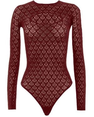Wolford Net-Pattern Long-Sleeve Bodysuit - Red