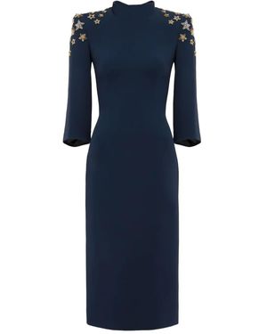 Jenny Packham Star-Embellished Mock-Neck Midi Dress - Blue
