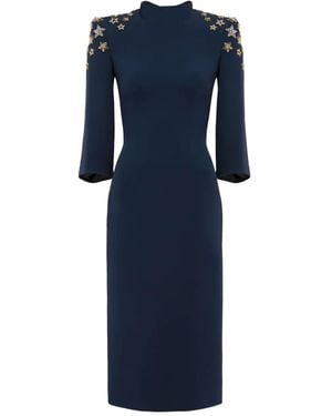 Jenny Packham Star-Embellished Mock-Neck Midi Dress - Blue