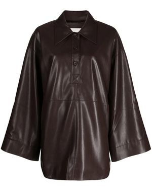 Nanushka Clarice Faux Leather Polo Shirt - Black