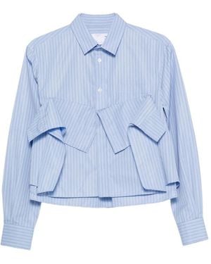Sacai Striped Ruffled Shirt - Blue