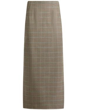 Etro Stretch Wool Midi Skirt With Prince Of Wales Motif - Natural