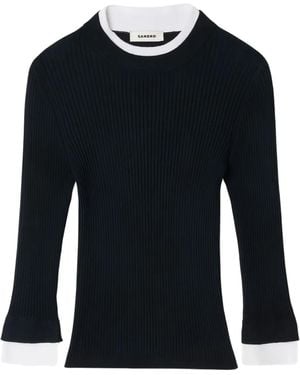Sandro Ribbed Round-Neck T-Shirt - Black