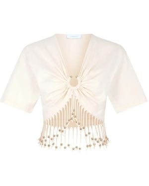 Rabanne Beaded Fringe-Detail Crop Top - White