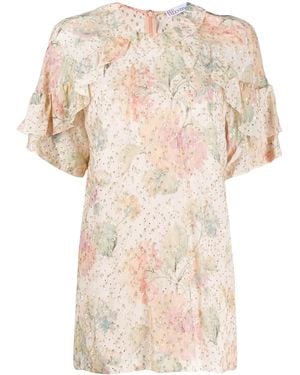 RED Valentino Metallic Embroidered Floral Blouse - Multicolour