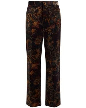 Etro Straight-Leg Cotton Velvet Trousers With Floral Paisley Motif - Black