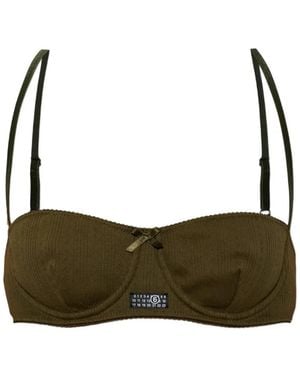 MM6 by Maison Margiela Pointelle-Knit Logo-Patch Bra - Green