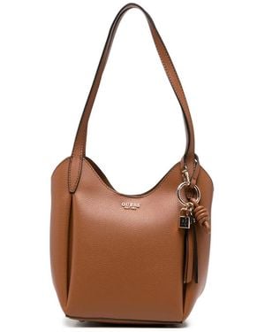 Guess Melody Logo-Plaque Pebbled Shoulder Bag - Brown
