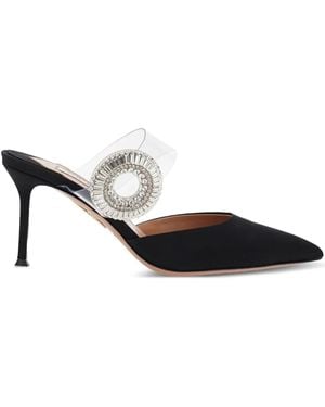 Aquazzura 75Mm Crystal Hoop Pointed Toe Mules - Black