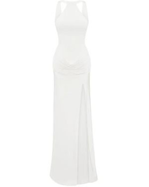 Occleus Merelyn Draped-Design Slit-Detail Maxi Dress - White
