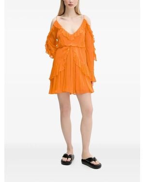 Desigual Robe Courte À Volants - Orange