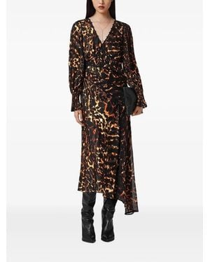 AllSaints Leopard-print V-neck mid dress - Schwarz