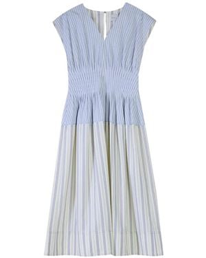 Paul Smith Stripe-Pattern Gathered-Waist Midi Dress - Blue