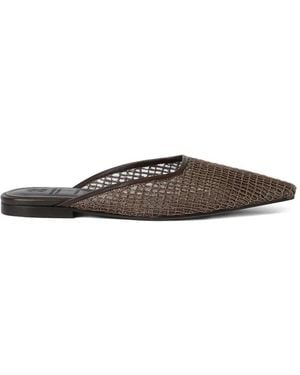 Brunello Cucinelli Monili-Embroidered Leather Mules - White