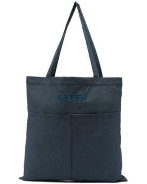 Aspesi Bolso Shopper Bordado - Azul