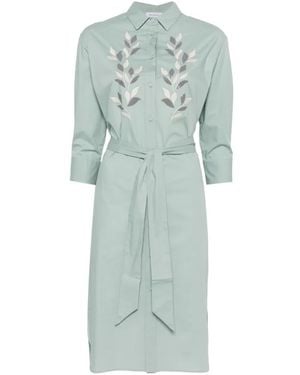 ROSSO35 Embroidered Tie-Waist Midi Dress - Blue
